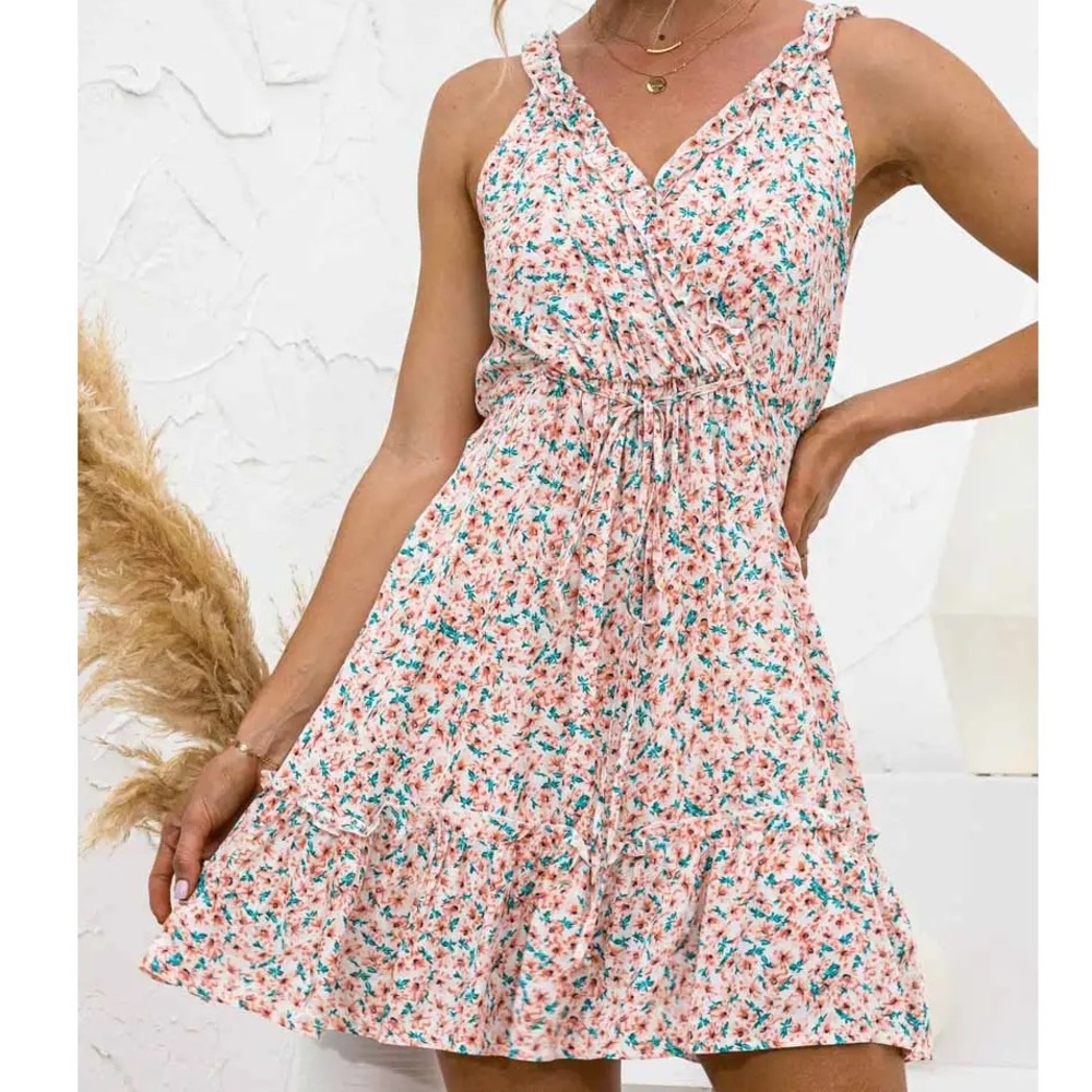 Pink floral with white dress